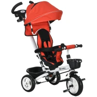 HOMCOM Tricycle pour enfants 6-en-1 avec Poignée de Poussée, Auvent, Ceinture, Panier de Rangement, 18+ mois, Rouge(m-7)
