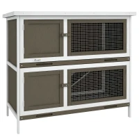 PawHut Coelheira de Madeira de 2 Pisos com Teto Asfáltico Bandejas Amovíveis e Rampa para 2 Coelhos 97x44x91 cm Marrom(m-11)