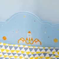 ZONEKIZ Lit pour Enfants avec Barrières et Thème Spatial, Âge 3-6 Ans, 143x74x59cm, Bleu(m-3)