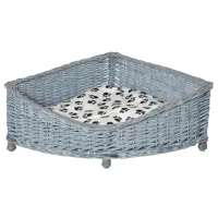 PawHut Wicker Raised Dog Bed Cat Sofa Elevated Couch Lifted Corner with Soft Plush Cushion Elevated Base Grey 68 x 68 x 32cm(m-1)