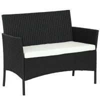 Outsunny Divano da Giardino a 2 Posti con Cuscino e Braccioli in Rattan PE e Acciaio, 100x54x80cm, Nero(m-1)