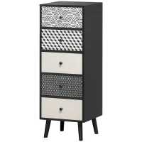 HOMCOM Commode à Tiroirs 5 Fantaisie Géométrique, Mobilier Moderne Chambre et Entrée, 40x40x111.5cm Noir Gris(m-1)