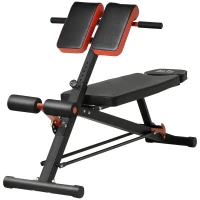 HOMCOM Banc de musculation 150L x 150l x 76H cm hauteur coussin abdominal réglable 7 niveaux dossier rembourré acier noir rouge(m-1)
