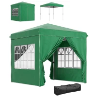 Outsunny Carpa Plegable Pop-up 2,5x2,5 m con 4 Paredes Laterales Anti-UV Altura Ajustable y Bolsa de Transporte Verde Oscuro(m-1)