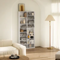 HOMCOM Étagère DVD, support de rangement CD, 14 étagères ajustables, 18 compartiments, 175 cm, étagère Blu-ray, Panneau de particules, Blanc(m-4)