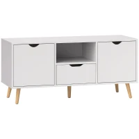HOMCOM Meuble TV max 50" avec Cassetto, Ripiano Aperto et Armoires, 110x40x50 cm, Blanc et Bois(m-6)