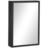 kleankin Armoire miroir de salle de bain armoire murale armoire à glace avec 1 porte et 2 étagères en acier 40 x 12 x 60 cm noir(m-11)