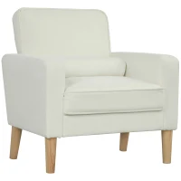 HOMCOM Poltrona Sala de Estar Estofada em Veludo Poltrona de Leitura com Assento com Botões e Pés de Madeira 76x79x82 cm Creme(m-10)