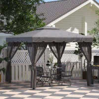 Outsunny Parois de pavillon, panneaux de parois latérales pour pavillon de jardin, avec fermeture éclair, 3 x 4 m Pavillon, Gris foncé(m-4)
