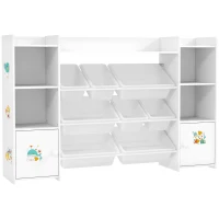 AIYAPLAY Kids Toy Organizers and Storage with 8 Removable Storage Bins and Bookshelf, White(m-1)