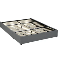 HOMCOM Estrutura de Cama Dupla 140x190 cm Estrutura Cama de Casal com 3 Gavetas e Estrutura de Metal Carga 363 kg Cinza(m-10)