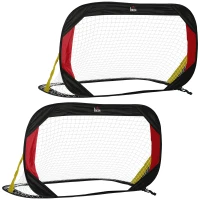 HOMCOM Fußballtor Klapptor 2er-Set mit Tragetasche 120 x 80 x 80cm Stahl Schwarz+Rot+Gold(m-1)