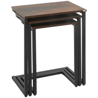 HOMCOM Table d'Appoint, Table Basse, Lot de 3, Design Industriel, Cadre en Acier, marron+noir, 45 x 30 x 60cm