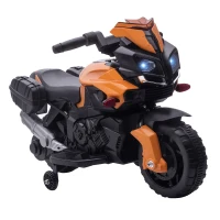 HOMCOM Moto Eléctrica para Niños de 18-48 Meses 6V con Faros Bocina 2 Ruedas de Equilibrio 88,5x42,5x49 cm Naranja(m-10)