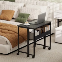 HOMCOM Bureau Pliable Gain de Place à Rabat avec Étagère, Poche de Rangement et Roulettes, Noir(m-3)