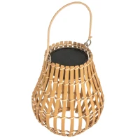 Outsunny Solar-Außenleuchte, 3 Helligkeitsstufen, Automatikbetrieb, Bambusschirm, Ø18,5 x 22 cm(m-10)