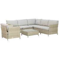 Outsunny Set mobilier de grădină modular din ratan PE, 7 piese, cu perne, bej