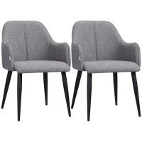 HOMCOM Lot de 2 chaises de salle à manger en tissu et piètement acier - assise enveloppante 55 x 58 x 79 cm gris foncé(m-10)