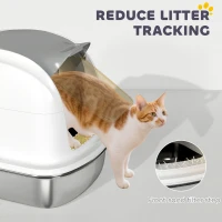PawHut Stainless Steel Cat Litter Box with Lid, for Cats, Enclosed Cat Litter Box with Flip Cover, Scoop(m-8)