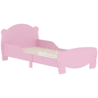 AIYAPLAY Lit pour Enfants avec Tête et Pied de Lit en Forme d'Ours et 2 Barrières Latérales, en Bois, 143,5x80x55 cm, Rose(m-6)