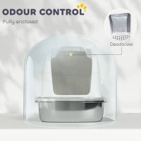 PawHut Stainless Steel Cat Litter Box with Lid, for Cats, Enclosed Cat Litter Box with Flip Cover, Scoop(m-5)