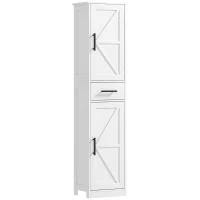HOMCOM Armoire Haute de Salle de Bain Étroite avec 2 Portes 1 Tiroir et 2 Étagères Ajustables Style Rustique 40x30x170 cm Blanc(m-7)