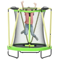 ZONEKIZ Trampolim Infantil Ø140x155 cm Trampolim para Crianças de 3-10 Anos com Cesta de Basquetebol e 20 Bolas de Plástico Verde(m-10)