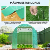 Outsunny Estufa Tipo Túnel 296x196x200 cm Estufa de Jardim com 3 Portas e 6 Janelas Enroláveis Teto Curvo para Cultivo Verde(m-7)