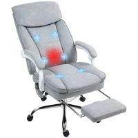 HOMCOM Chaise de Bureau Massante et Chauffante avec Dossier Inclinable et Repose-Pieds Amovible, Gris(m-5)