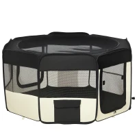 PawHut Parc enclos pliable pour chien chat petits animaux octogonal en tissu Oxford et acier - Ø 120 x 58H cm - noir et crème(m-1)