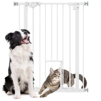 PawHut Barrière de Porte avec Chatière, Installation sans Perçage, largeur variable 74-80 cm, montage à une main, métal, blanc(m-6)