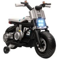 HOMCOM Mota Elétrica Infantil 6V com Farol Música Buzina Velocidade 3km/h Avance e Retrocesso 86x44x58cm Preto e Branco(m-10)