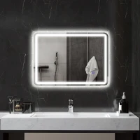 HOMCOM Miroir de salle de bains avec éclairage LED, Pad anti-buée, 3 couleurs réglables, 700 x 900 mm, Argent(m-2)