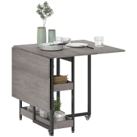 HOMCOM Table à Manger Pliable au Design Industriel pour jusqu'à 4 Personnes, Étagères Ouvertes, Flexible, Métal, Panneau de Particules, Gris(m-6)