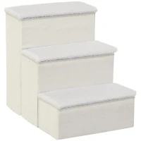 PawHut Escalera para Mascotas de 3 Peldaños Plegable con Tapas Abatibles y Espacio de Almacenamiento 3 Escalones de Perros Gatos Pequeños para Cama Sofá 40x54x48 cm Blanco(m-1)