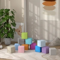 HOMCOM Ensemble de 12 Cubes de Jeu Souples pour Enfants de 12 à 36 Mois en PU et EPE, 20x20x20 cm, Multicolore(m-3)