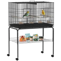 PawHut Cage pour Oiseaux avec Séparateur Mangeoires Plateau Amovible et Support pour Canaris et Perruches 94x57x57/128 cm Noir(m-6)