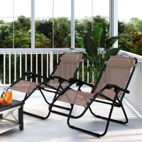 Outsunny Zero Gravity Chair Set of 2, Metal Frame Texteline Armchair Outdoor Folding and Reclining Sun Lounger with Head Pillow for Patio Decking Gardens Camping, Beige(m-9)