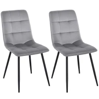 HOMCOM Set Of 2 Armless Flannelette Dining Chairs Home Seat w/ Metal Frame Padding Foot Pads Comfort Support Stylish Office Grey(m-10)