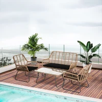 Outsunny Set Mobili da Giardino Stile Boho in Rattan PE con 2 Poltrone, Divanetto e Tavolino(m-2)