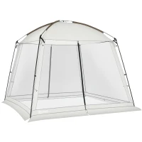 Outsunny Carpa de Jardín 3x3 m para 6-8 Personas con 4 Mosquiteras y 2 Puertas Protección UV50+ con Bolsa de Transporte Blanco(m-10)