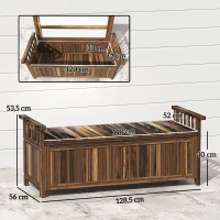 Outsunny Banc de Jardin en Bois pour Deux Personnes, Banc de Jardin Résistant aux Intempéries avec Rangement Accoudoirs 128,5 x 56 x 53,5 cm, Charbon de Bois(m-3)