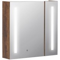 kleankin Armario con Espejo de Baño con Luz LED Mueble de Baño Colgante con Interruptor Táctil 70x15x65cm Marrón Rústico