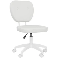 Vinsetto Cadeira de Escritório Estofada em PU com Altura Ajustável Sem Braços Cadeira de Estudo Dormitório 46x59x82-92 cm Branco(m-1)