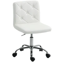 HOMCOM Chaise de Bureau Réglable avec Revêtement à Boutons, en Cuir PU, Mousse et Acier, 44x50x78-88 cm, Blanc(m-6)