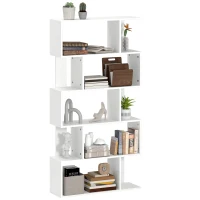 HOMCOM Bibliothèque Asymétrique en S à 5 Niveaux avec 10 Étagères Ouvertes, en Bois, 80x24x159 cm, Blanc(m-5)