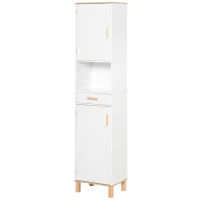 kleankin Meuble Salle de Bain Gain de Place en Bois, Meuble Colonne avec Armoires et Tiroir, 39x30x180cm, Blanc(m-5)