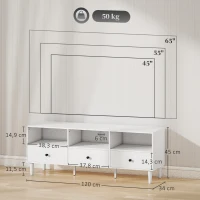 HOMCOM Meuble TV Compact avec 3 Tiroirs et 3 Compartiments pour TV jusqu'à 65 Pouces 120x34x45 cm Blanc(m-3)