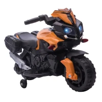 HOMCOM Moto Eléctrica para Niños de 18-48 Meses 6V con Faros Bocina 2 Ruedas de Equilibrio 88,5x42,5x49 cm Naranja(m-1)