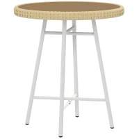 Outsunny Mesa Auxiliar de Vime Sintético com Bancada de Madeira Plástica e Estrutura de Aço Galvanizado 50x50x55 cm Madeira e Bege(m-10)